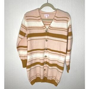 Pink Lily Pink and Brown Striped Long Sleeve Cardigan size small